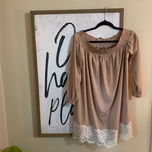Blush And Lace Off The Shoulder Dress